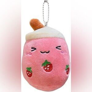 Pink Strawberry Boba Plush Keychain